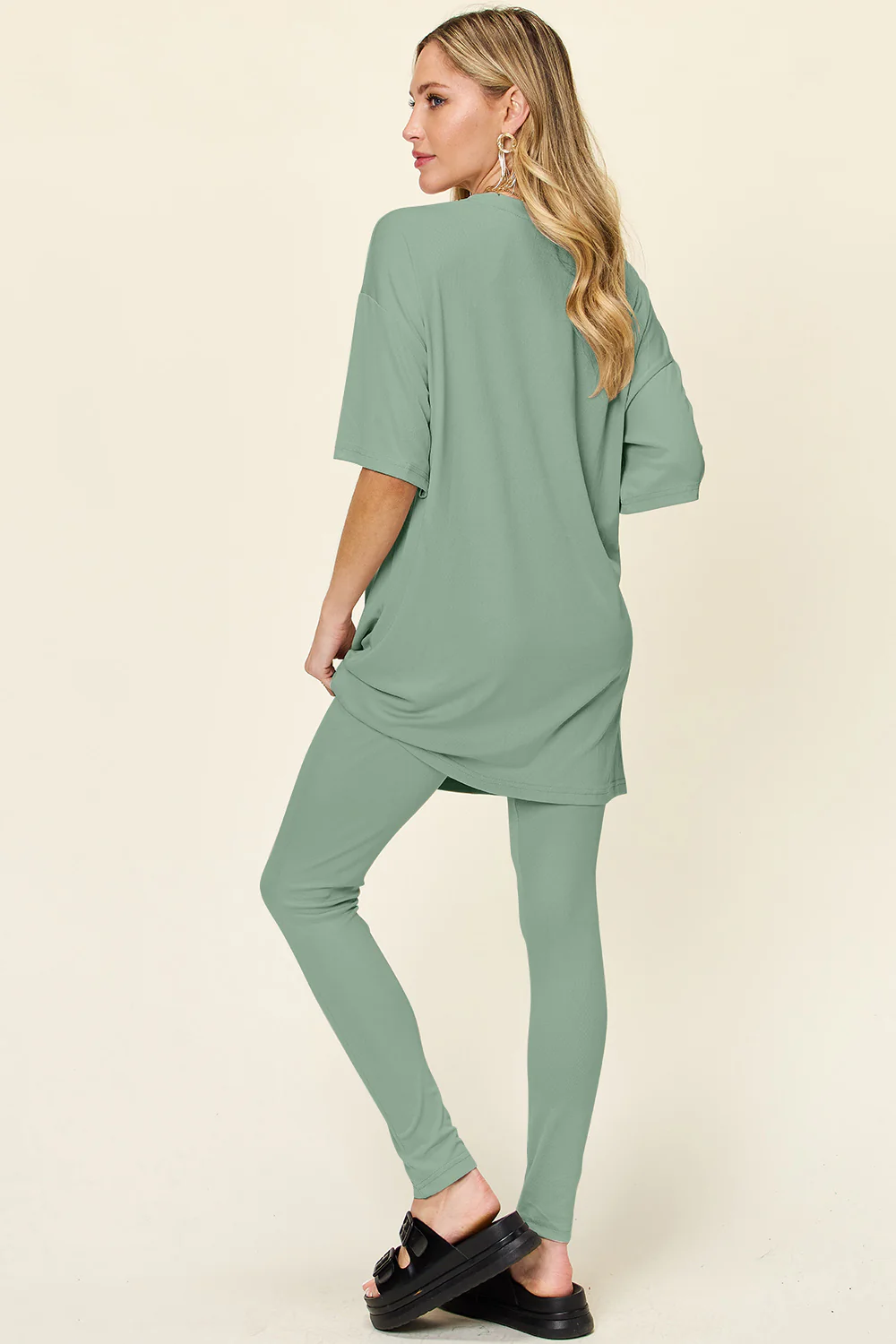 Full Size Round Neck Dropped Shoulder T-Shirt and Leggings Set