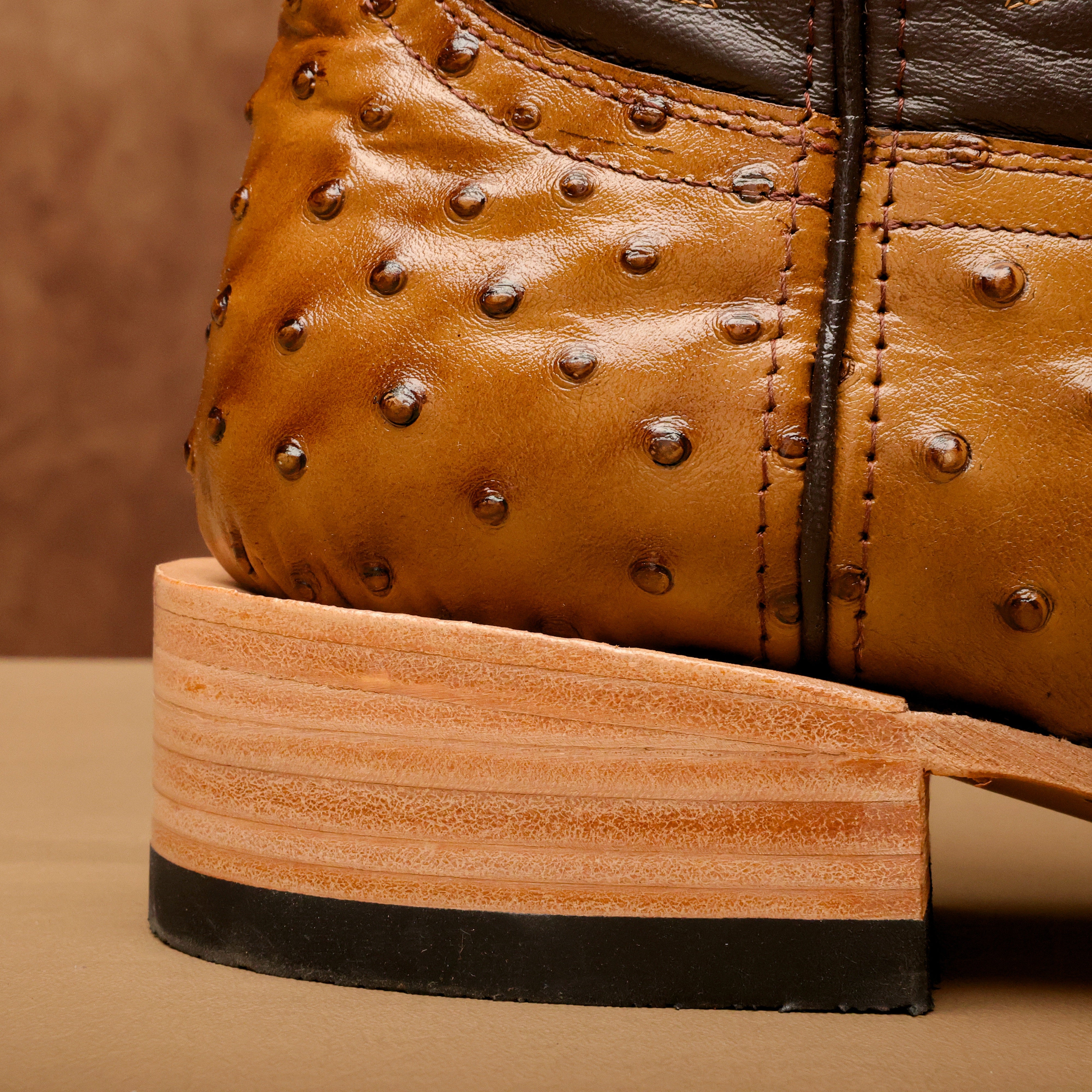 Honey Ostrich Leather Boots - Square Toe