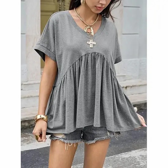 Women’s Flowing V-Neck Babydoll Peplum Blouse