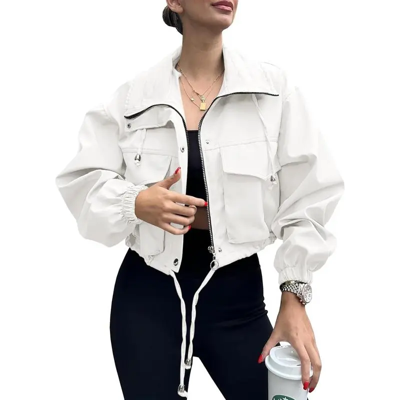 Women's Solid Zip Up Crop Jacket