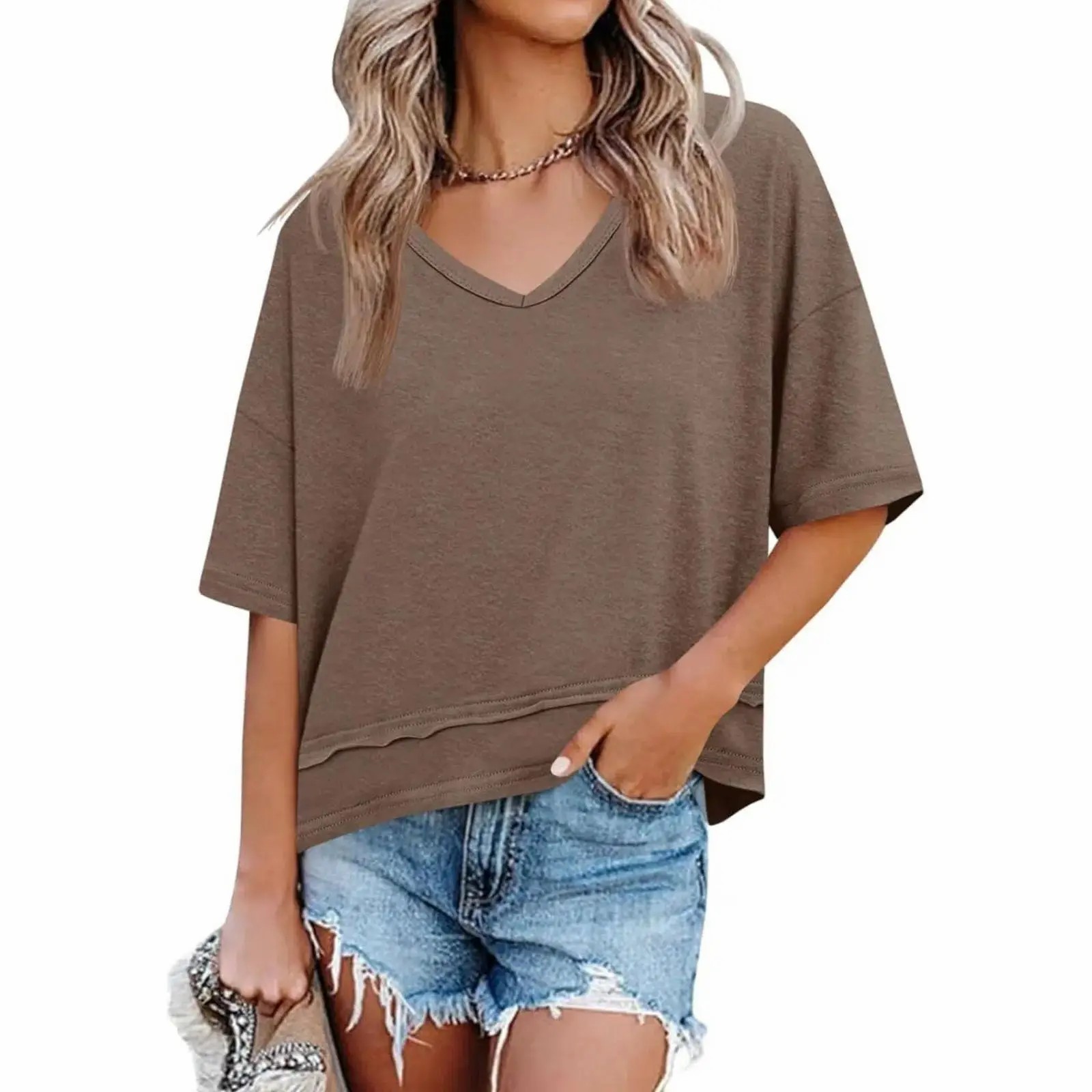Women’s Premium Summer V-Neck Tee - Breezy & Effortless Loose Fit