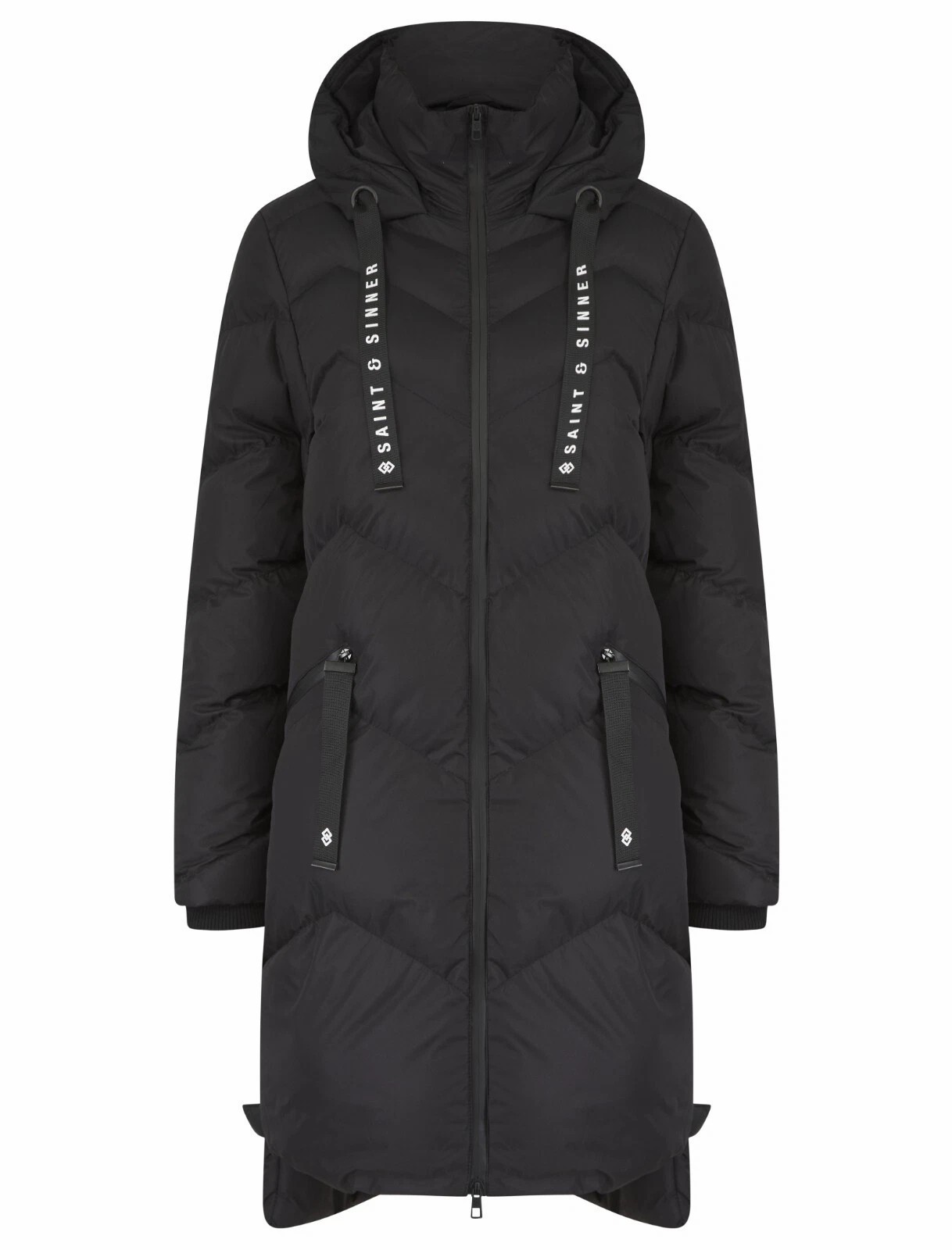 Womens Ladies Long Quilted Padded Winter Coat Hooded Puffer Jacket Zip Pockets