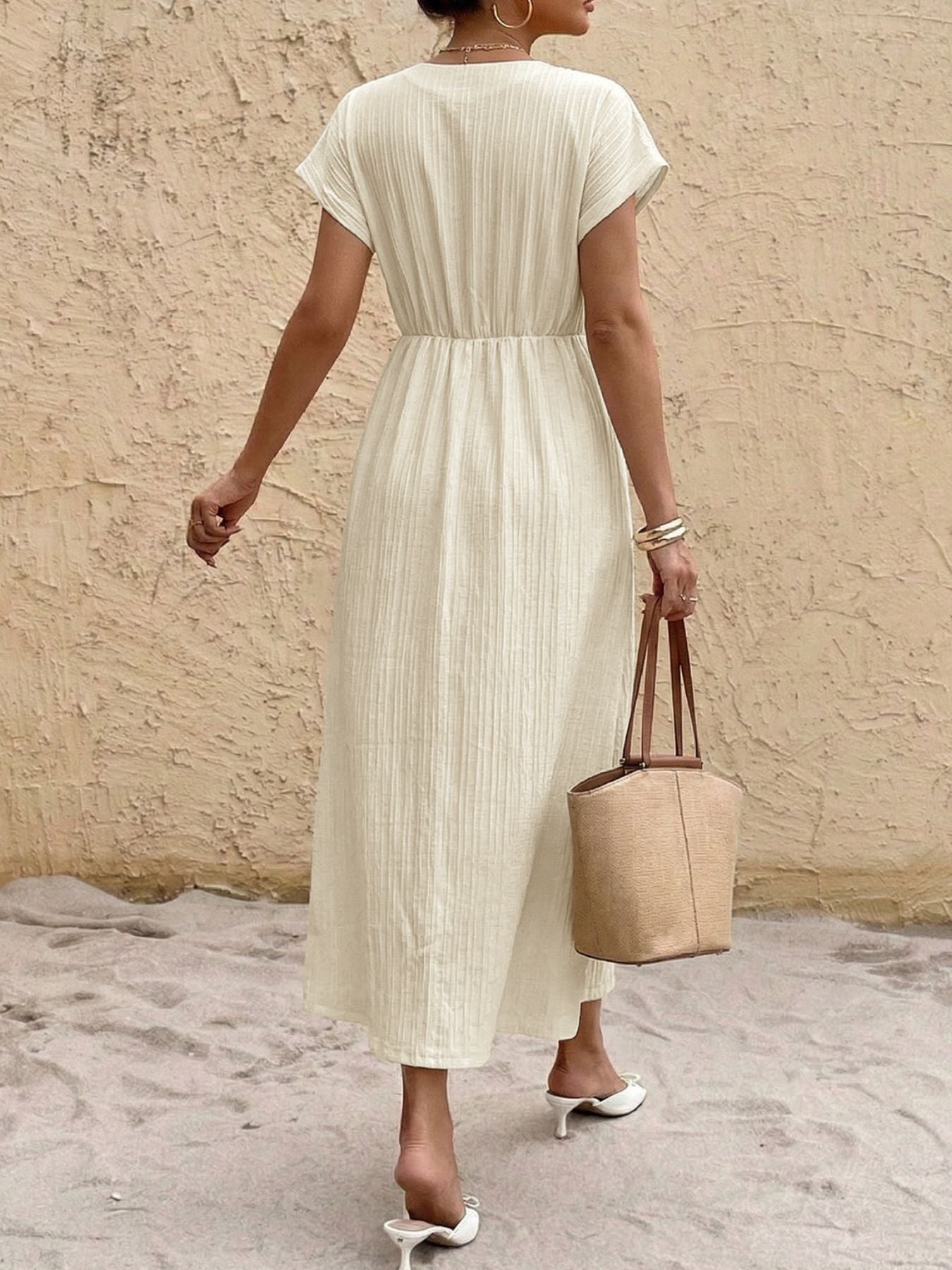 Surplice Short Sleeve Midi Dress