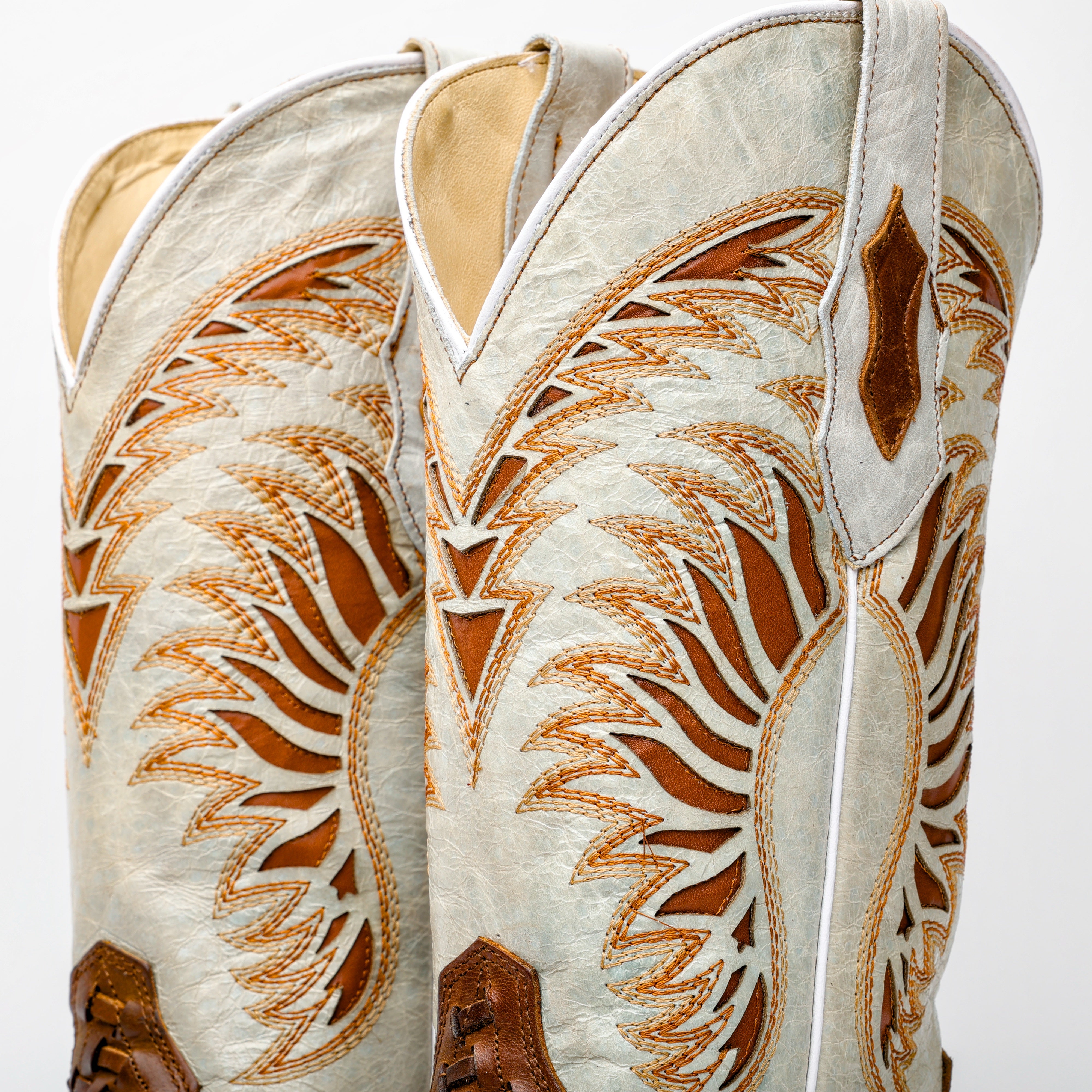 Tan Basketweave Leather Boots - Square Toe