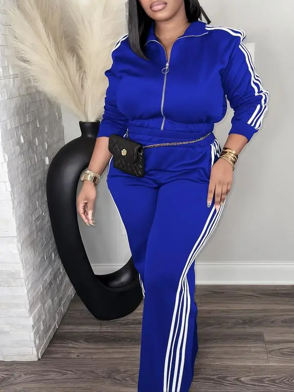 Casual Long Sleeve Zip Up Jacket & Pants Set