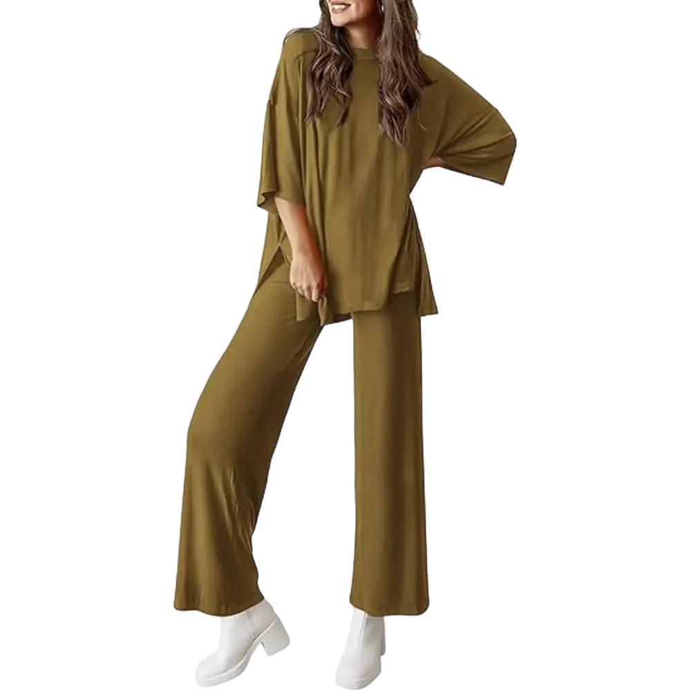 Everyday Comfort 2-Piece Lounge Set (Relaxed Fit Top & Wide Leg Pants)