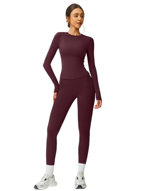 Women’s Two-Piece Patchwork Yoga Set – High Elastic Slim Fit Long Sleeve Top & Tight Pants