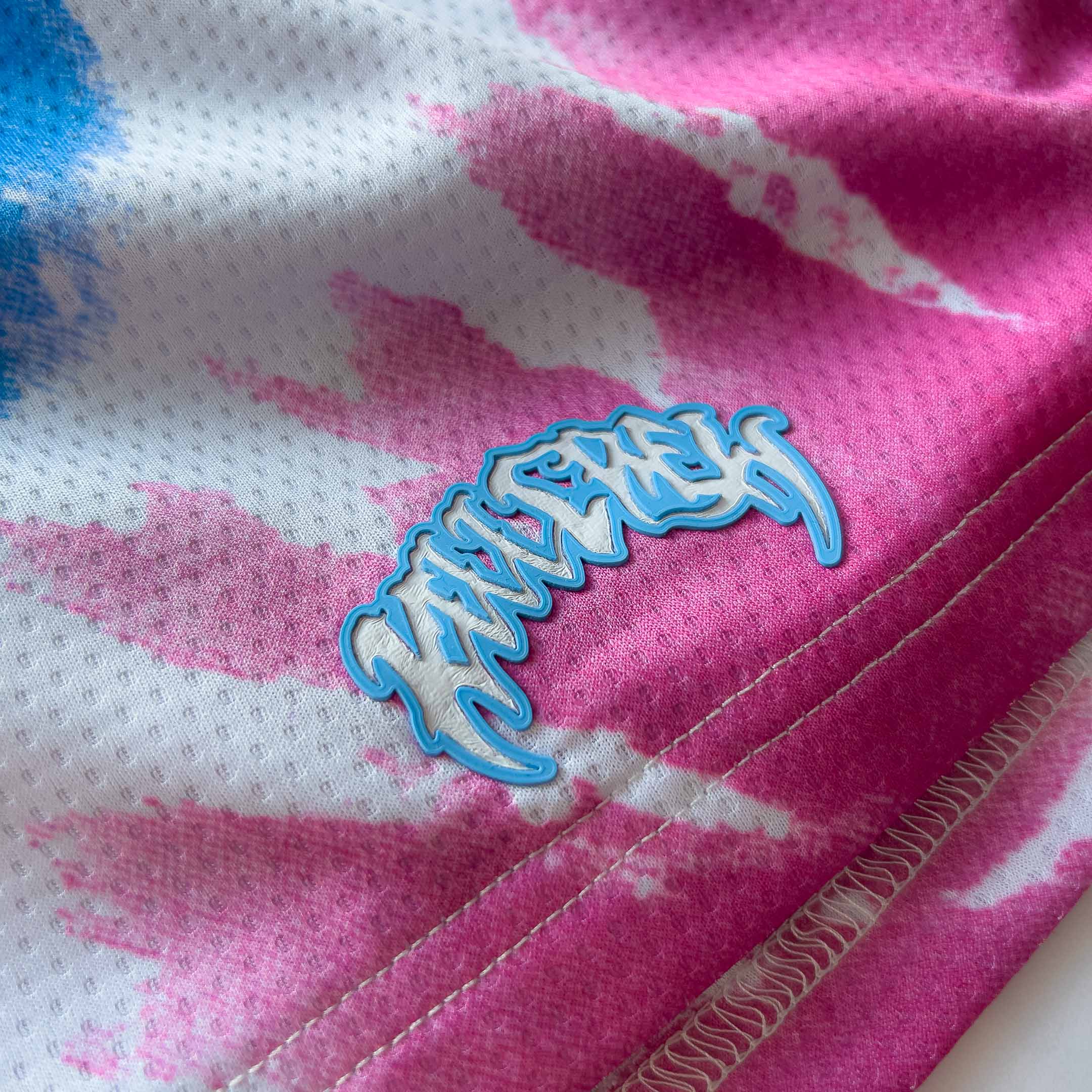 MUAY THAI SHORTS (MID THIGH CUT) RETRO - BLUE / PINK