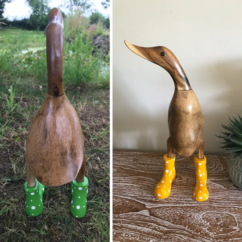 Handmade Carved Wellies Duck Family