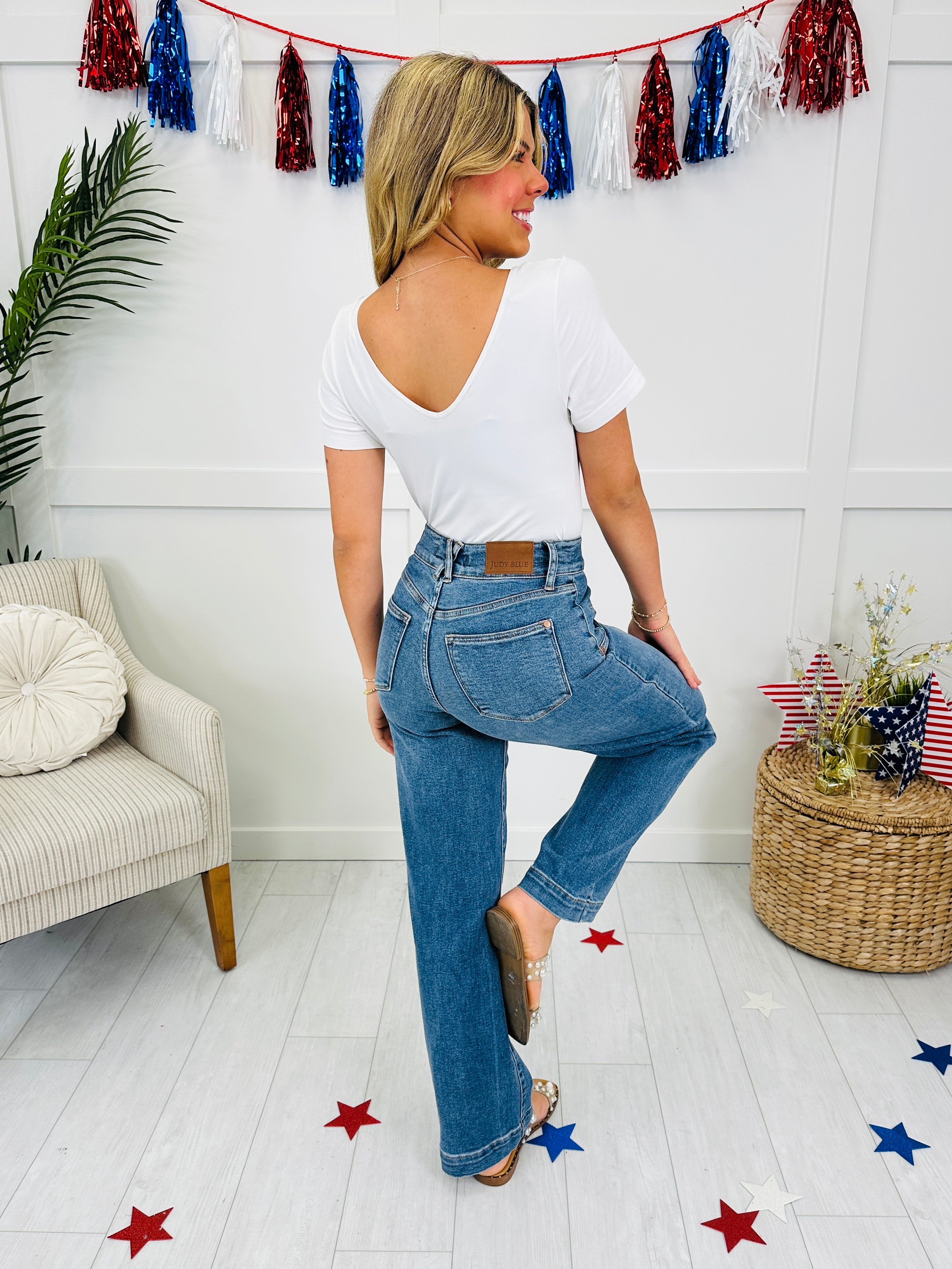 Judy Blue Star Spangled Style Wide Leg Jeans