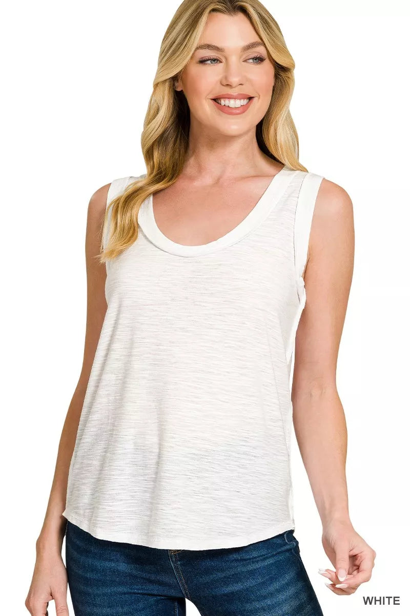 Zenana Slub Raw Edge Detail Tank Top