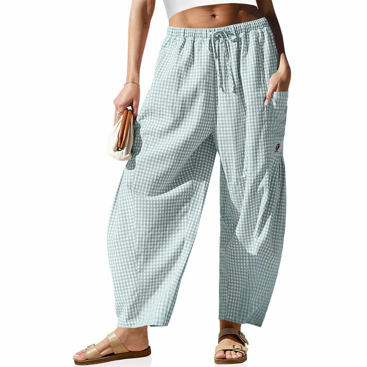 Gingham Wide Leg Harem Pants for Women