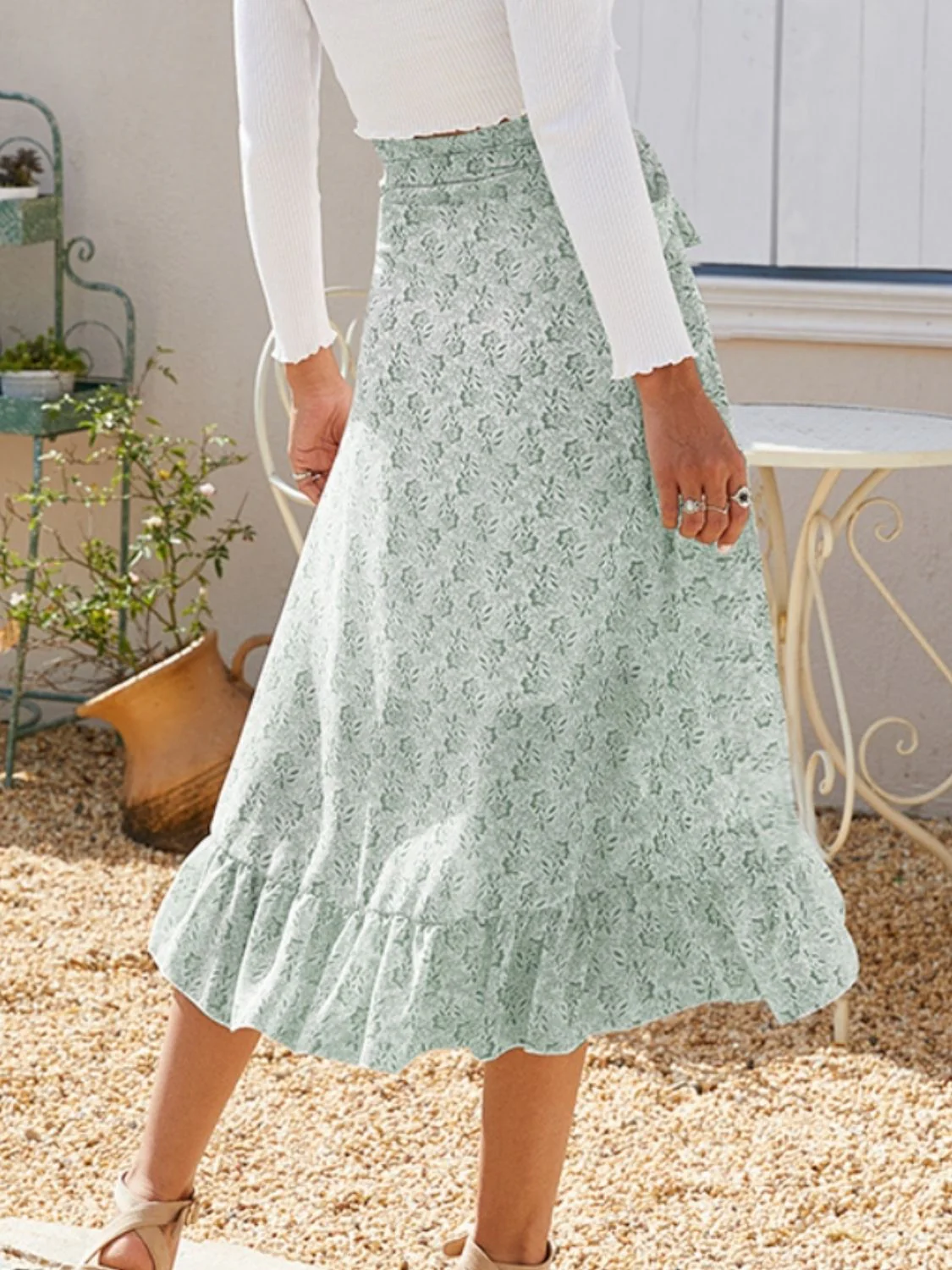 Printed Ruffled Midi Skirt (multiple color options)