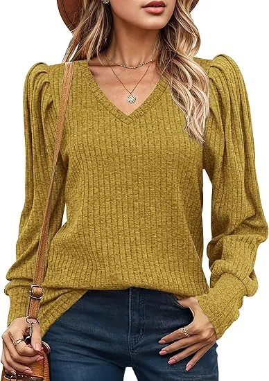 Women's Knit Shirt Soft Puff Long Sleeve