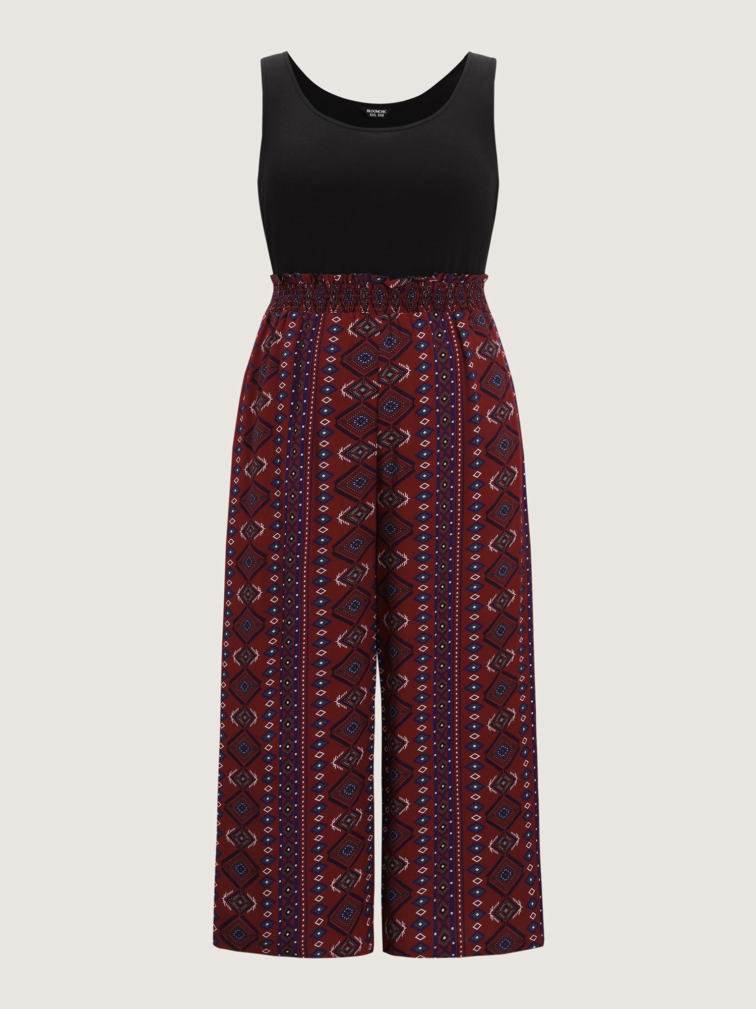 Supersoft Shirred Boho Contrast Print Jumpsuit