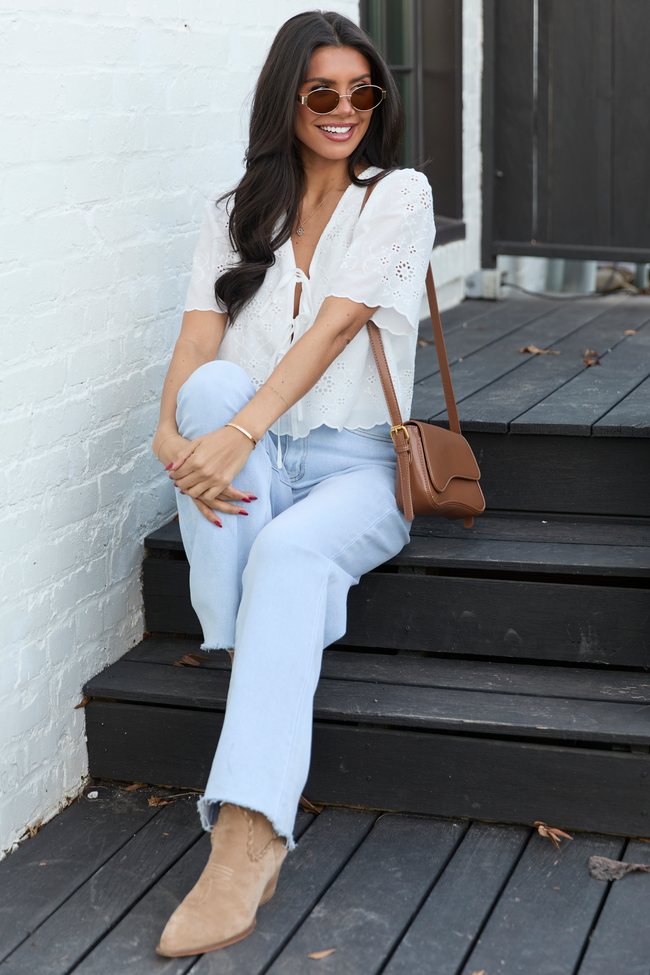 Island Dreamer Ivory Tie Front Eyelet Blouse