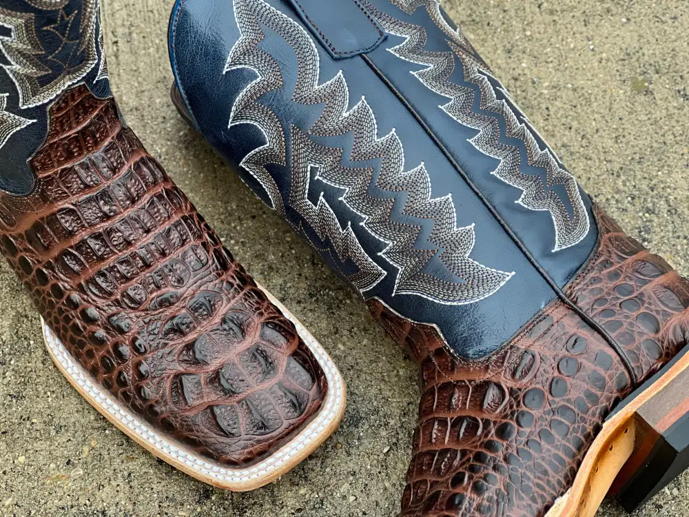 Men’s Brown Crocodile Leather Boots With Blue Shaft