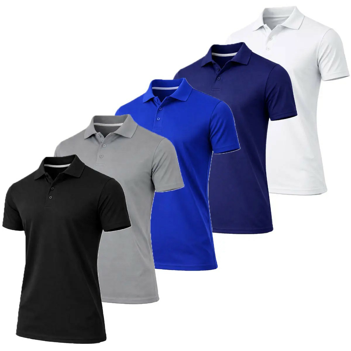 Men's 5-Pack Moisture-Wicking Fabric Polo Collar Shirt Menswear Stylish Ribbed Sleeve