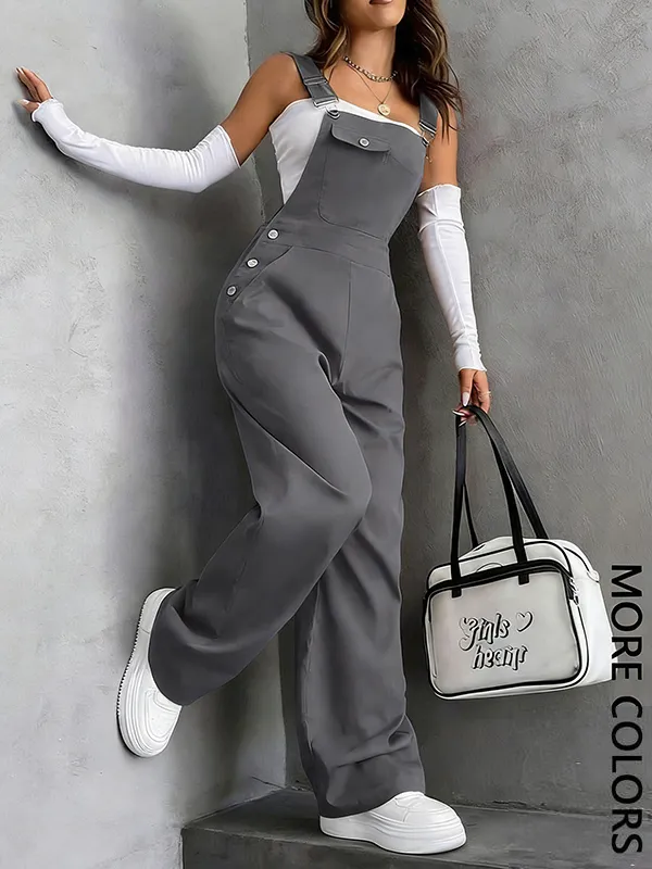 Women’s Solid Color Pocket Overalls