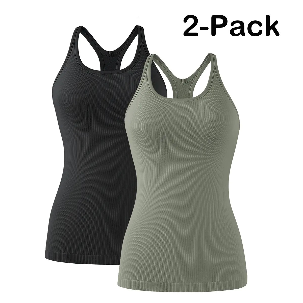 Women’s Ribbed Workout Tank Top with Built-in Bra