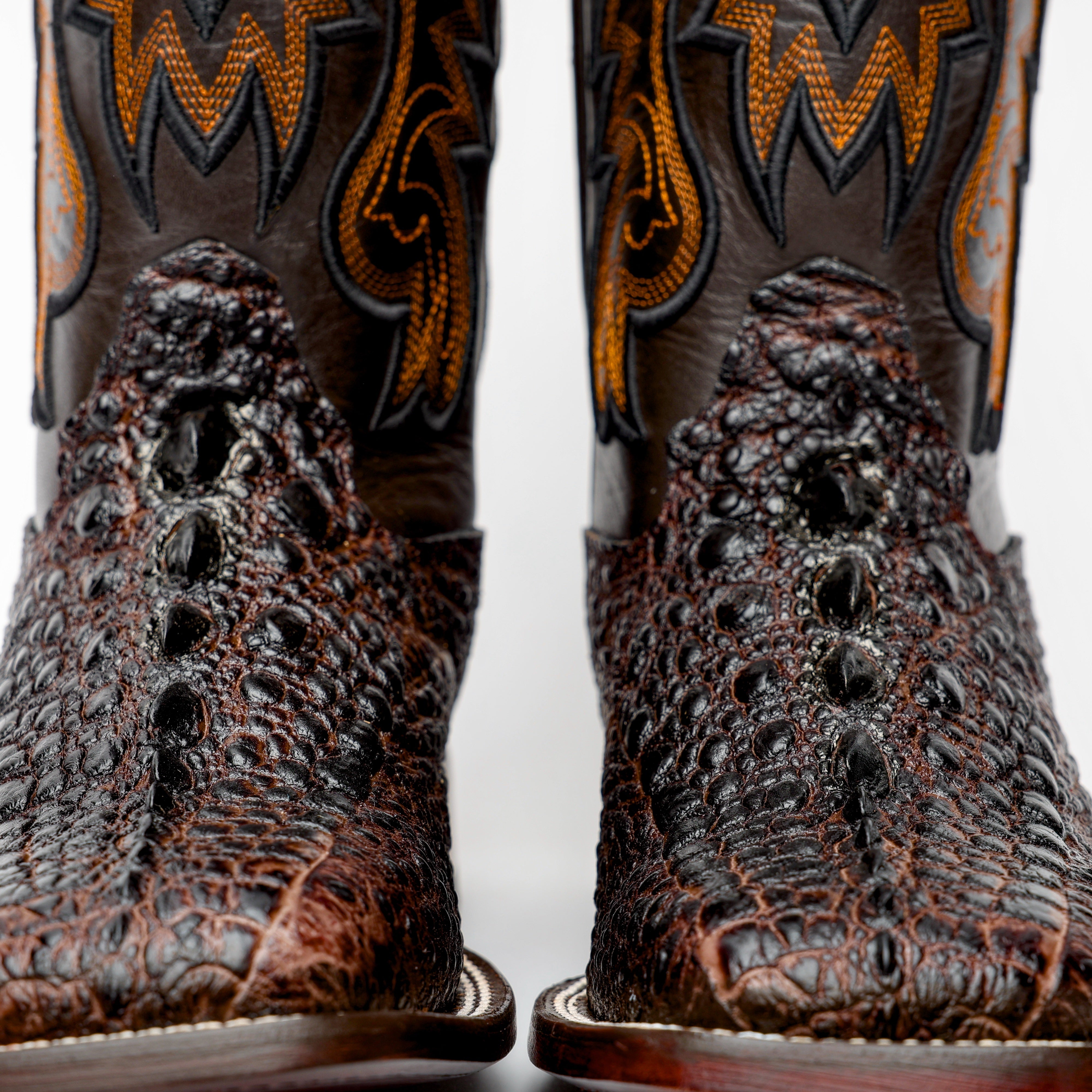 Chocolate Brown Snapping Turtle Leather Boots - Square Toe