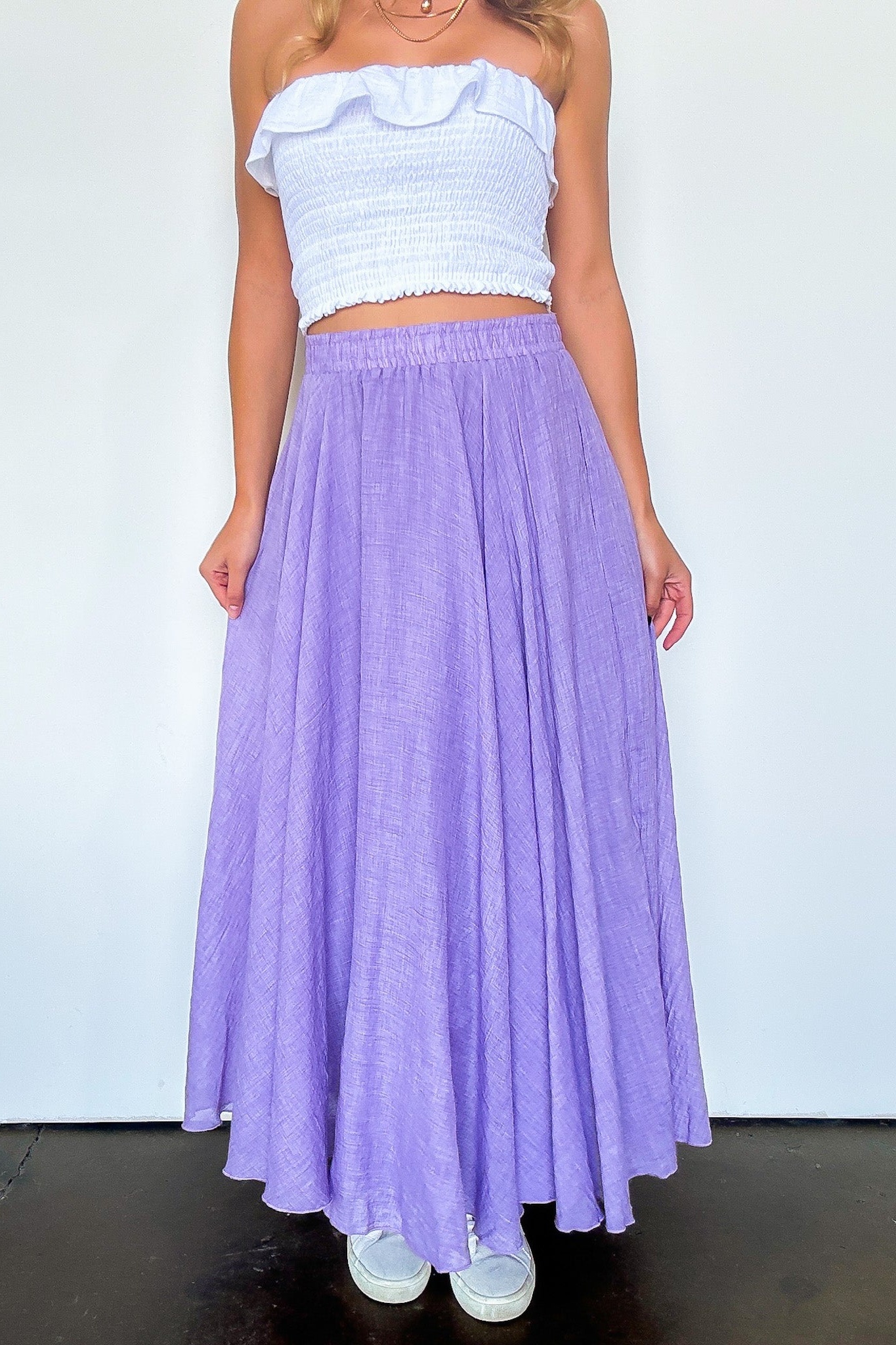 High Waist Woven Maxi Skirt