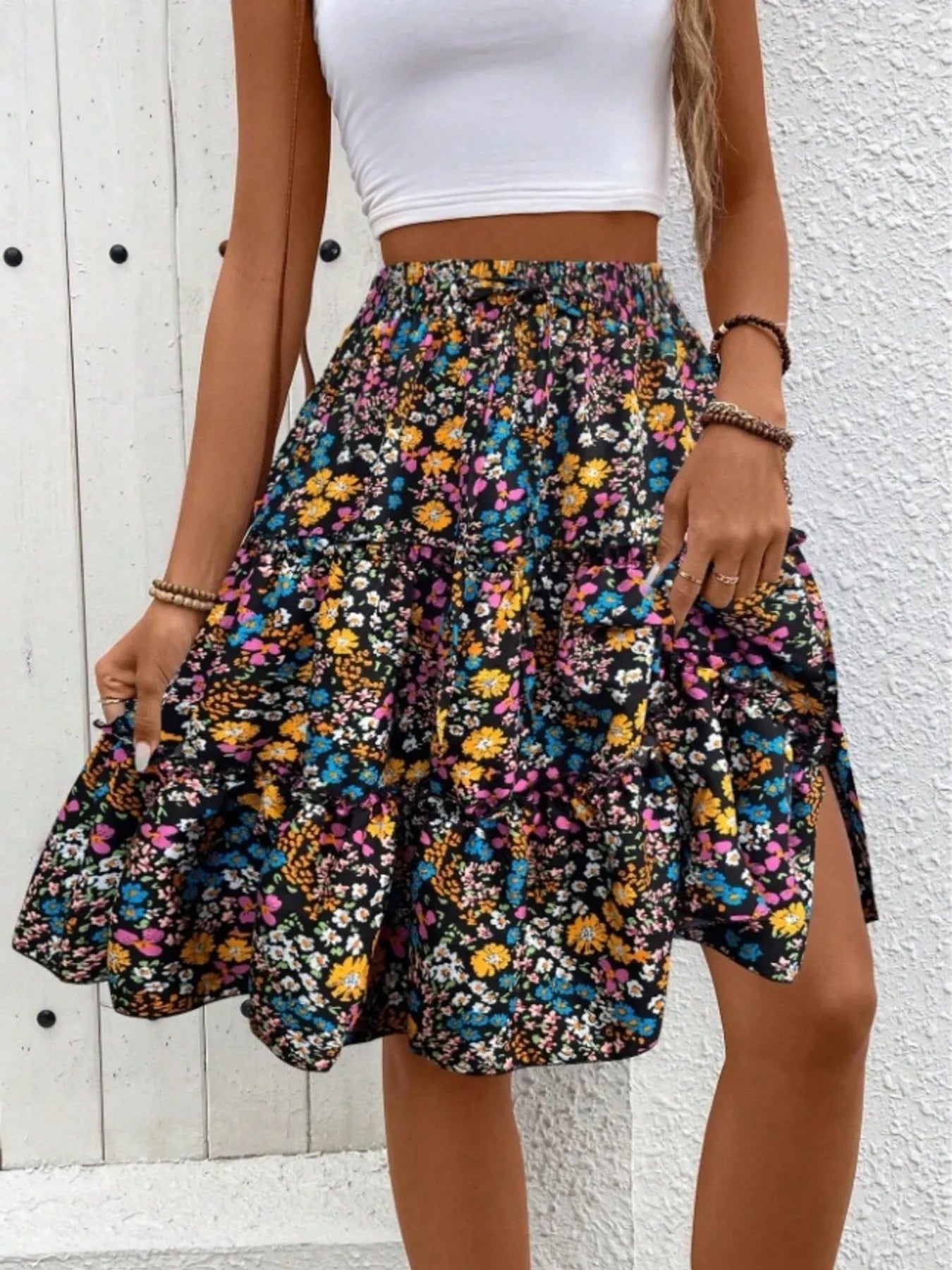 Floral Print Midi Skirt