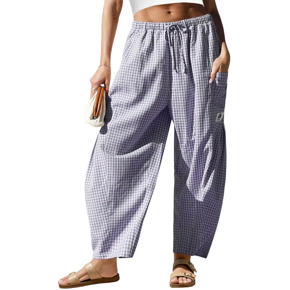 Womens Wide Leg Gingham Striped Plaid Pants