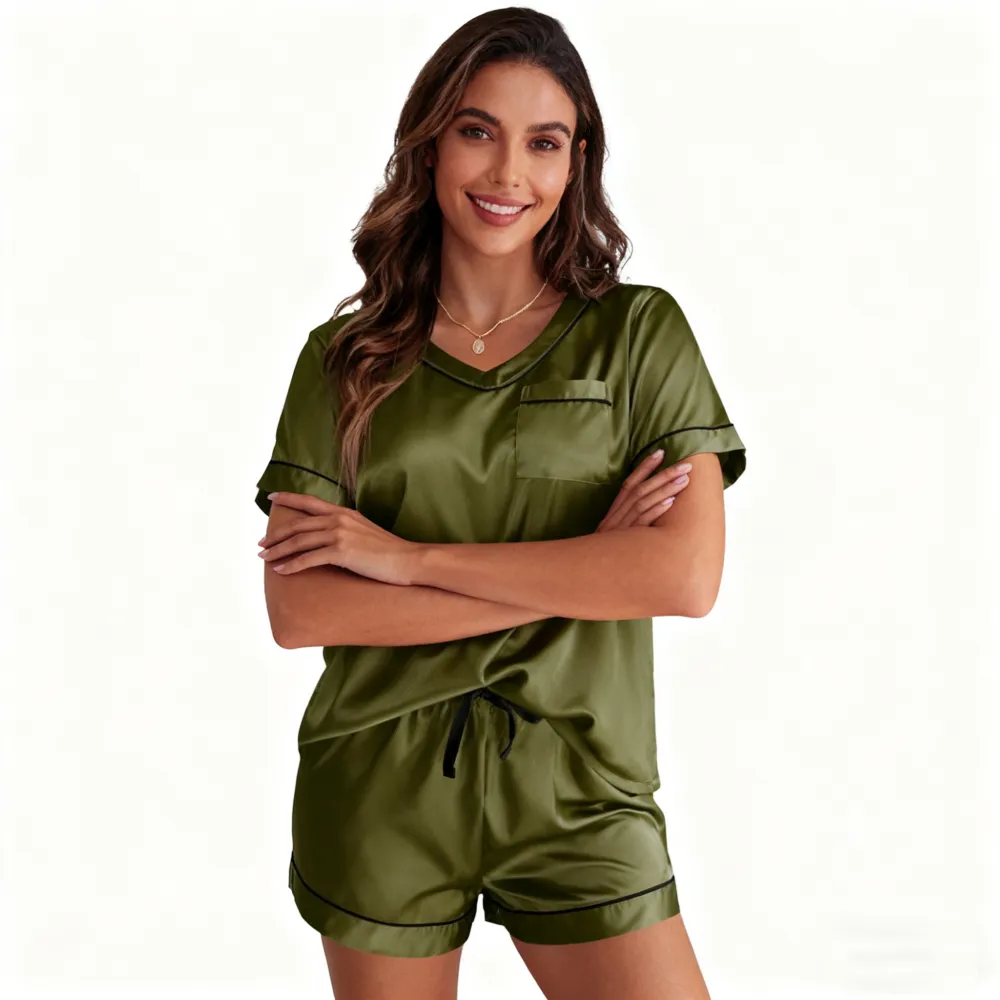Silk Pajama for Women Short Sleeve Satin Pj Set