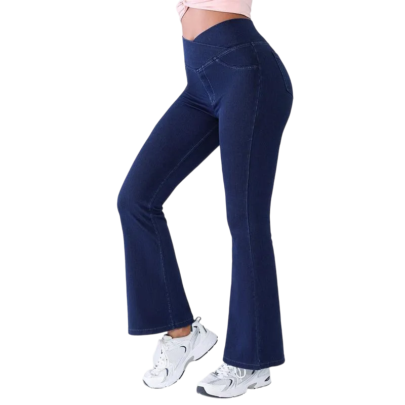 High-Waisted Bootcut Flare Jeans with Crossover Waist
