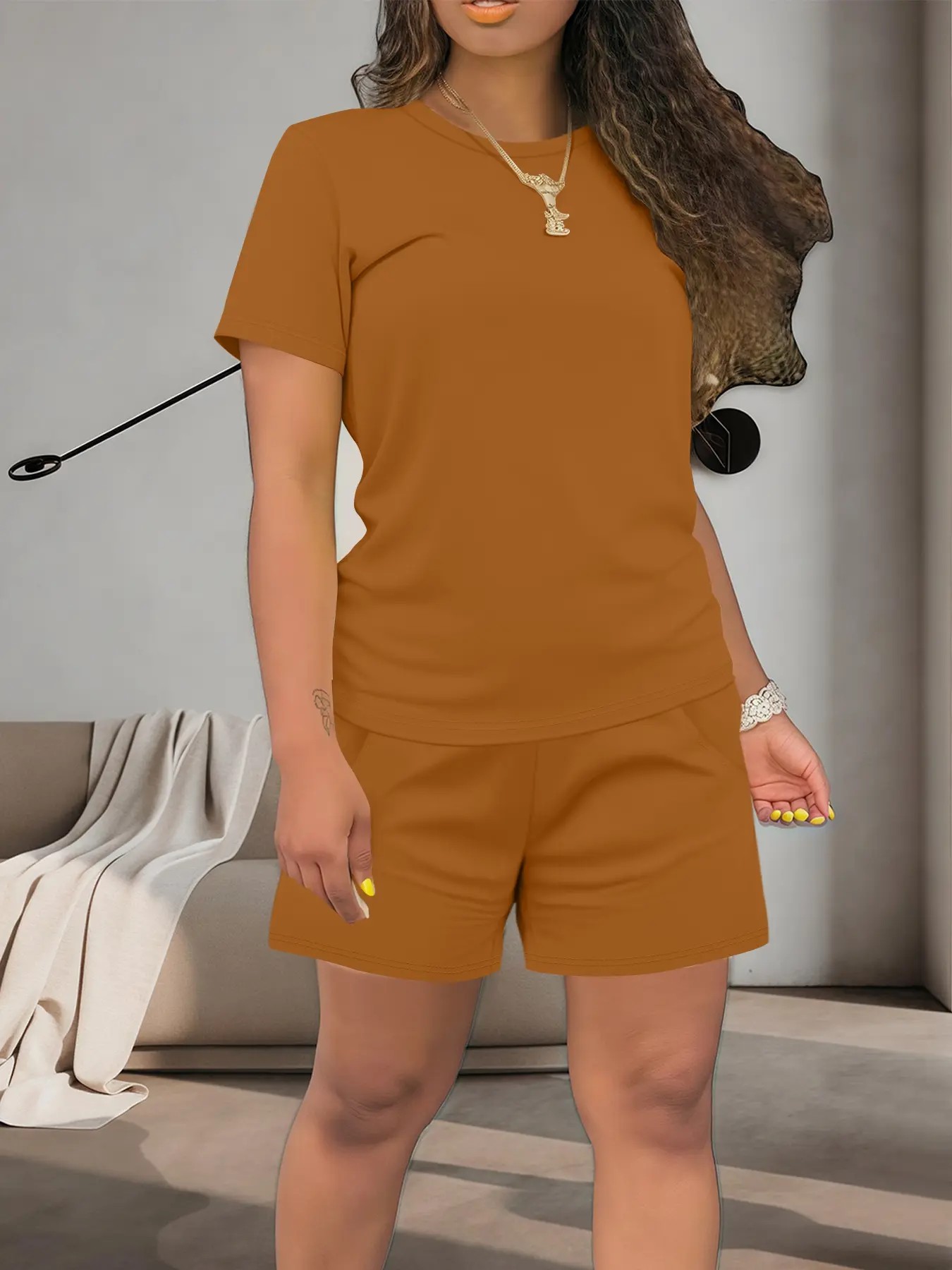 Women’s Summer Casual Set – Short Sleeve Top & Shorts, Comfortable Daily Outfit