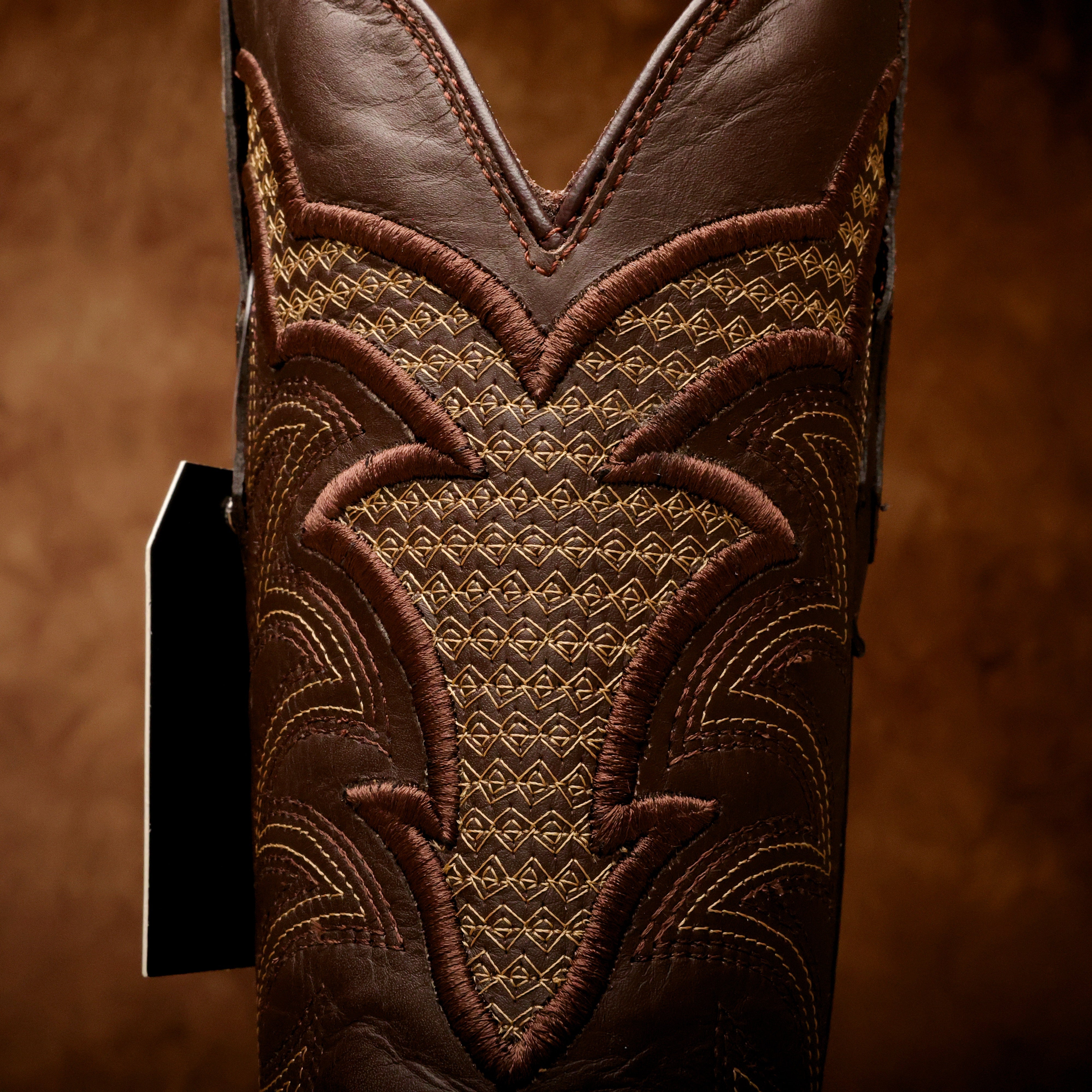 Brown Caiman Neck Leather Boots - Square Toe