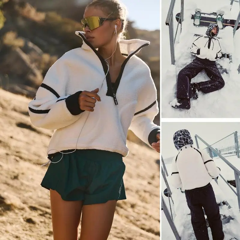 Women's Half Zip Sherpa Fleece Color Block Pullover Soft Oversized Sweatshirt