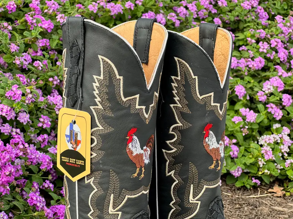 Men’s Black Basket-Weave Leather Boots With Black Shaft