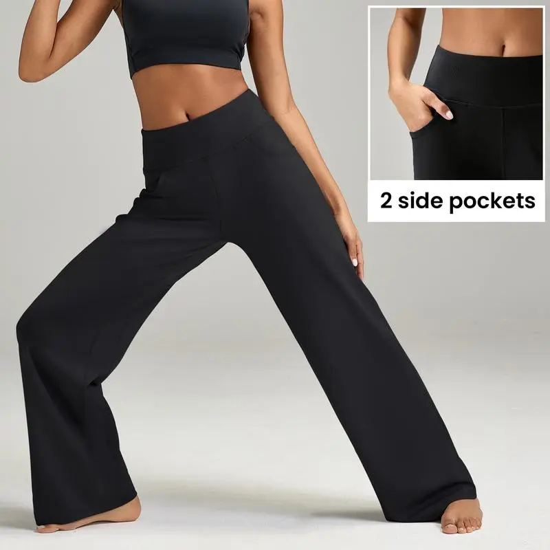 Women's High Waisted Wide Leg Yoga Pants – Comfy Lounge & Work Trousers with Pockets
