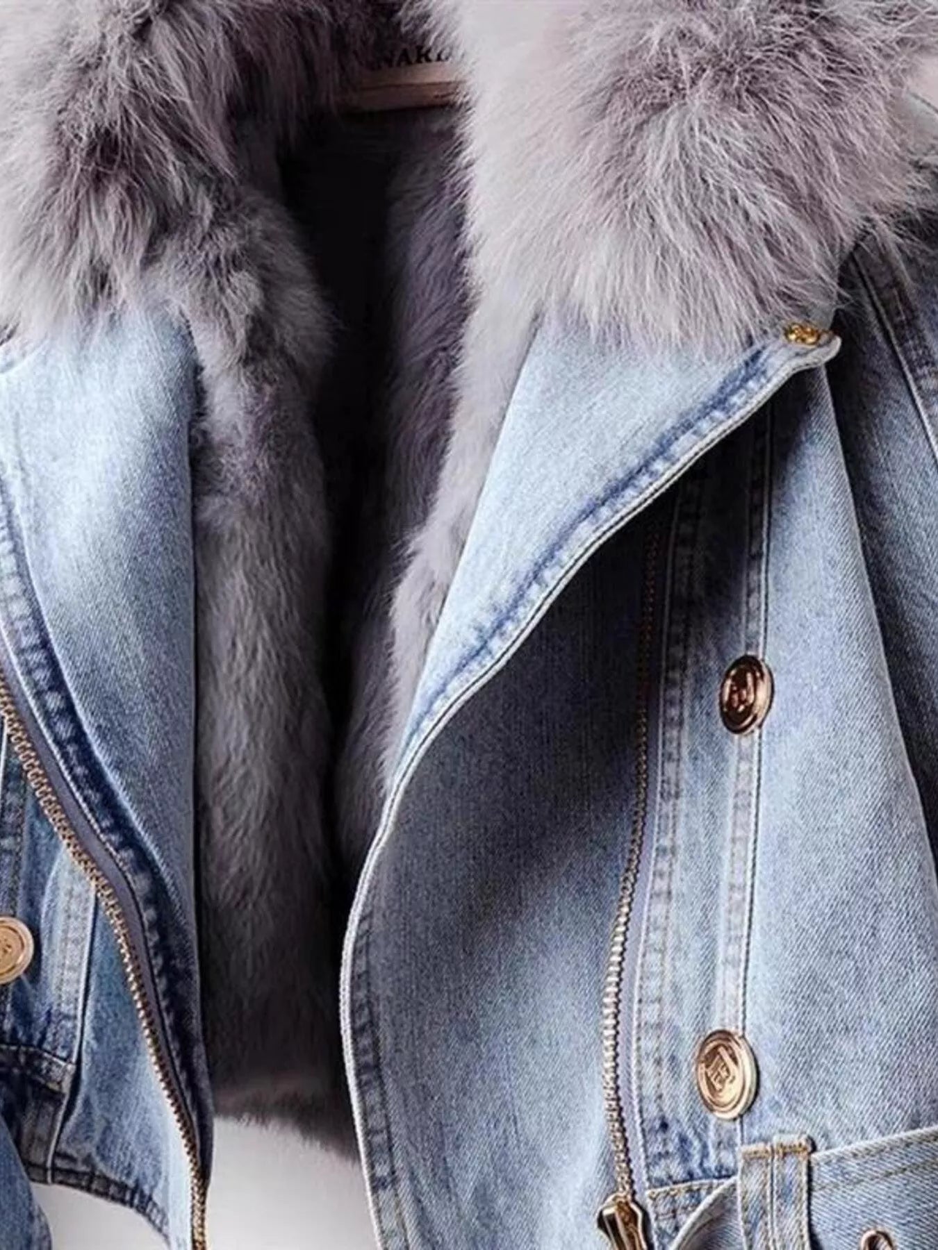 Full Size Faux Fur Collar Denim Jacket Plus Size