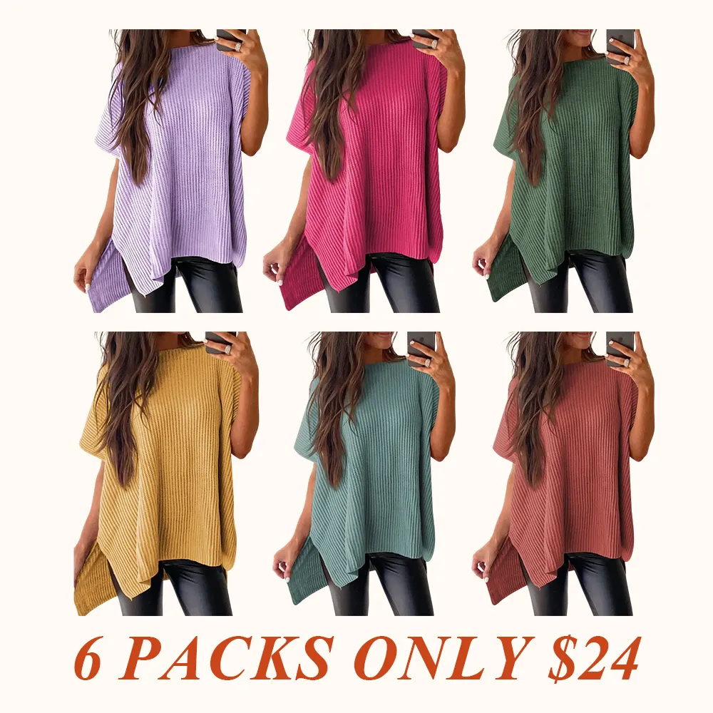 2026 Spring/Summer Oversized Cozy Ribbed Knit Top Women’s Crew Neck Short Sleeve Pullover Elegant Solid