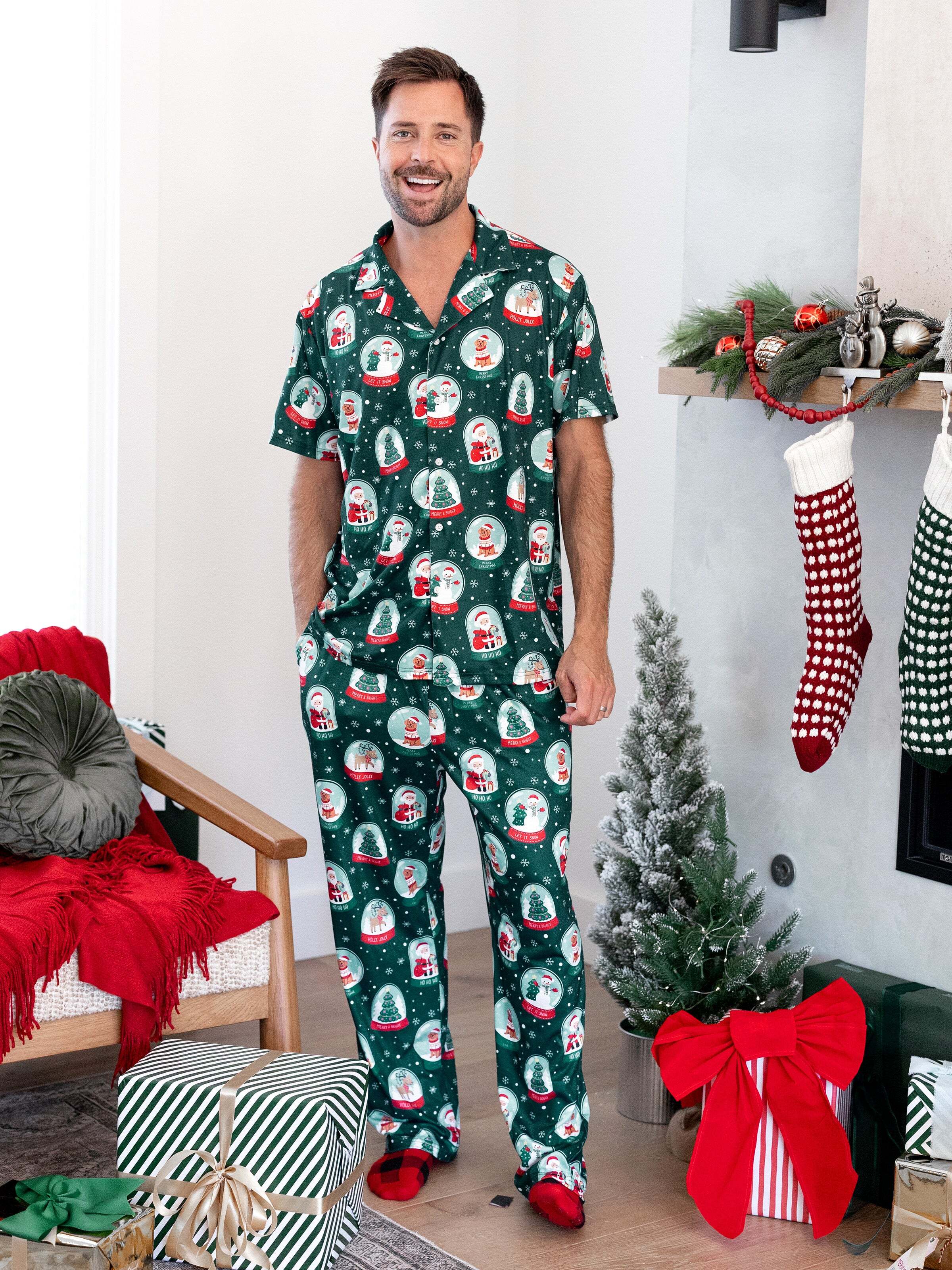 Christmas Matching Family Pajamas Set Santa Claus Christmas-themed Print PJS Turquoise