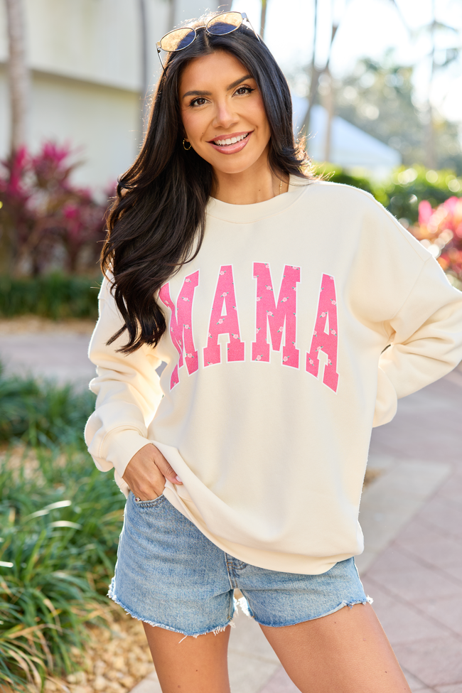 Mama Block Rose Cream Graphic Sweatshirt