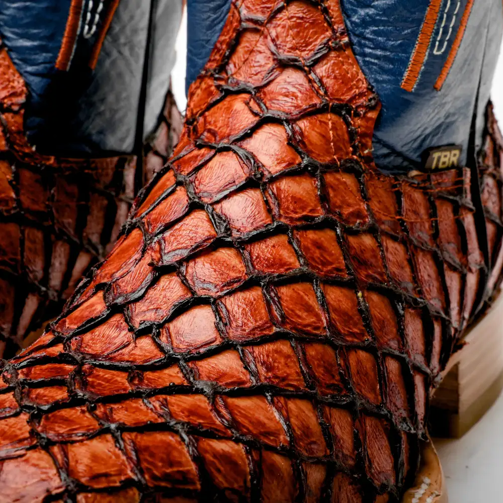 Cognac Mini Pirarucu Leather Boots - Square Toe