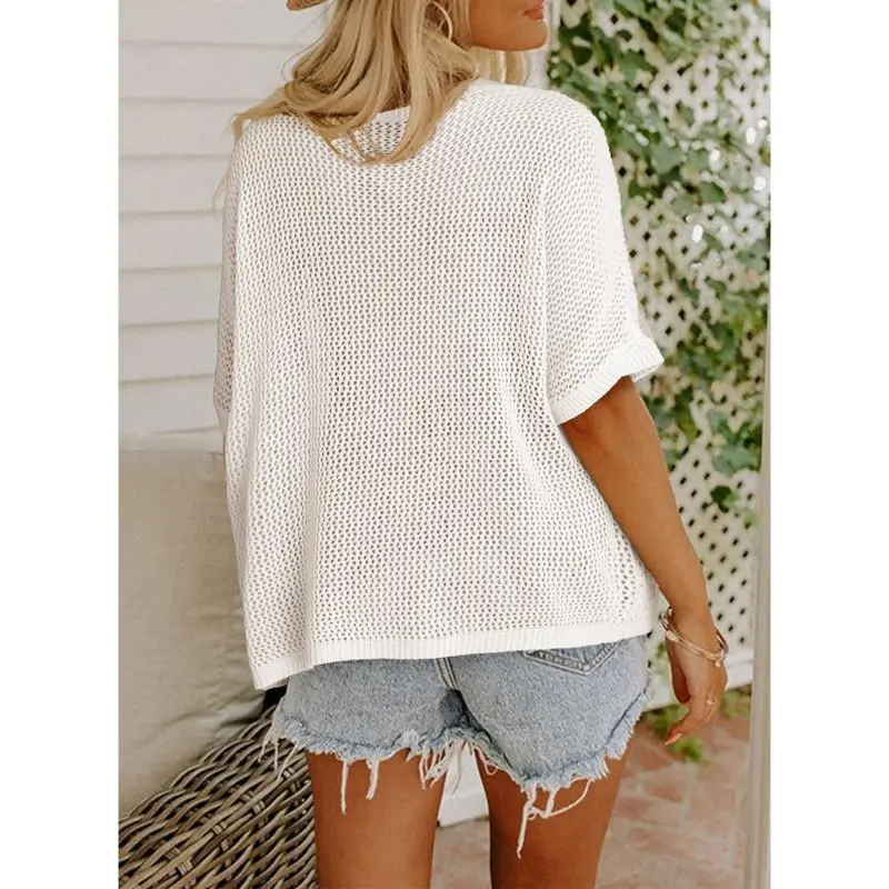 Women's Floral Pattern Crochet Short-sleeved Shirt(Just $3 Each!)