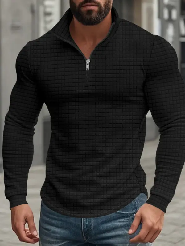 Men’s Solid Color Waffle Weave Pullover