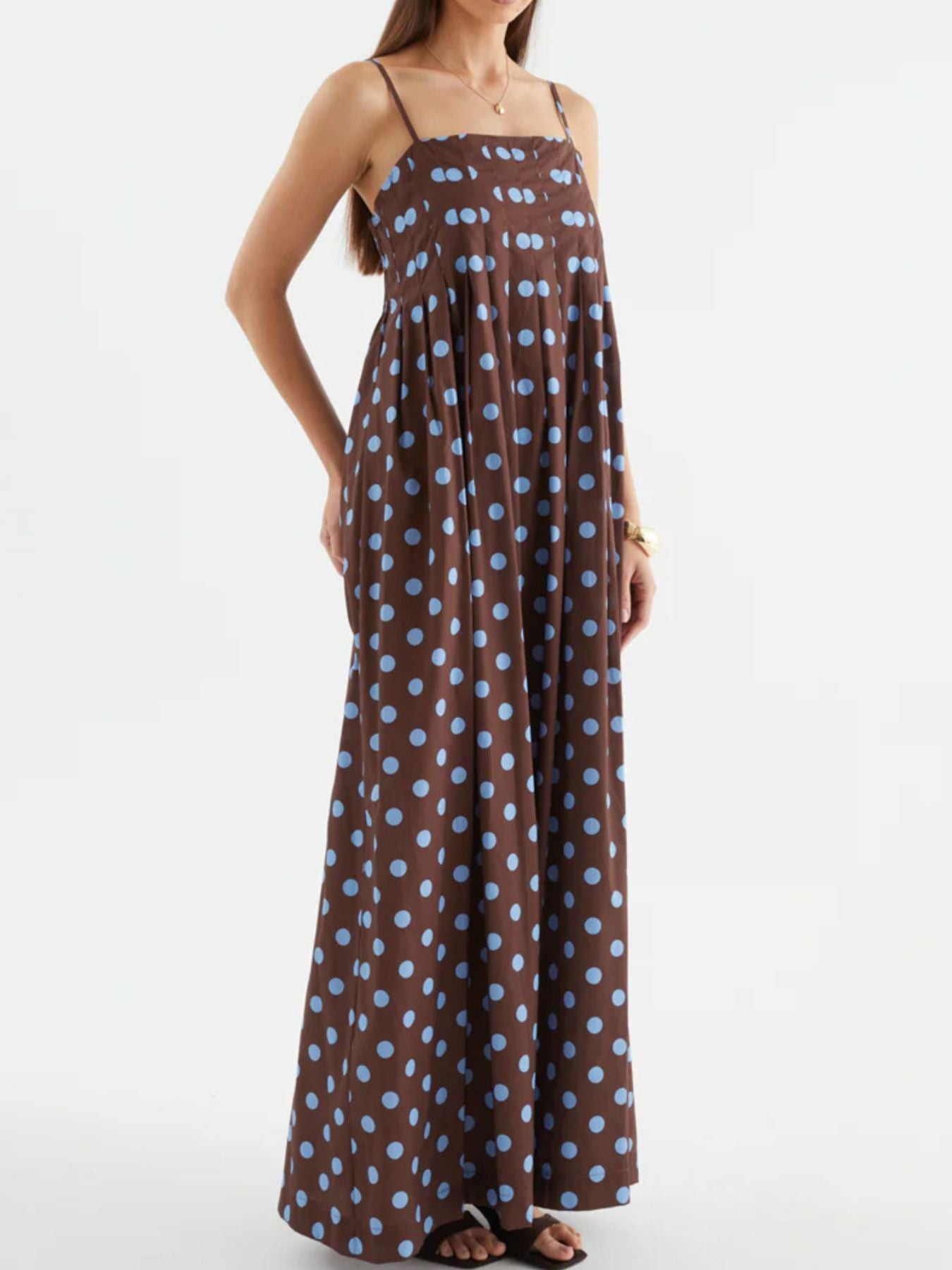 Polka Dot Pleated Detail Maxi Dress