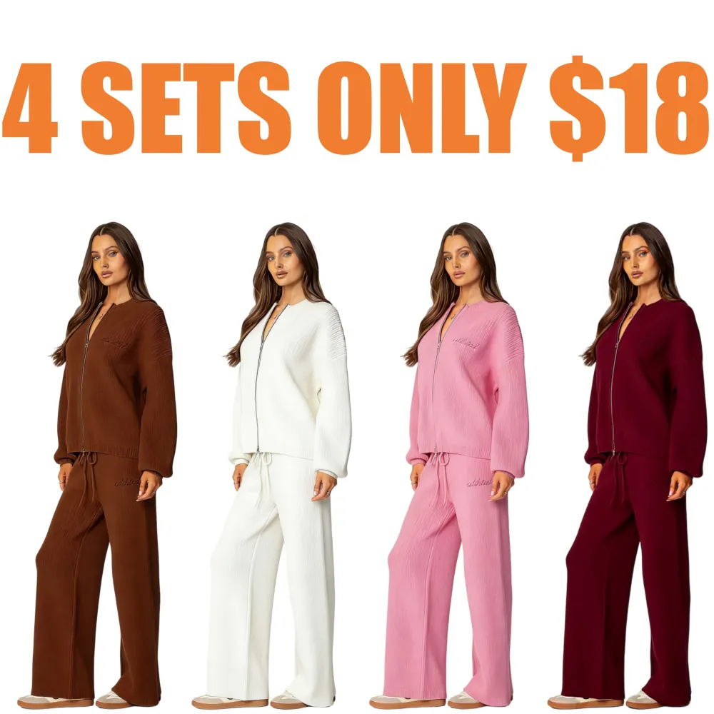 Knit Zip Up Sweater Set