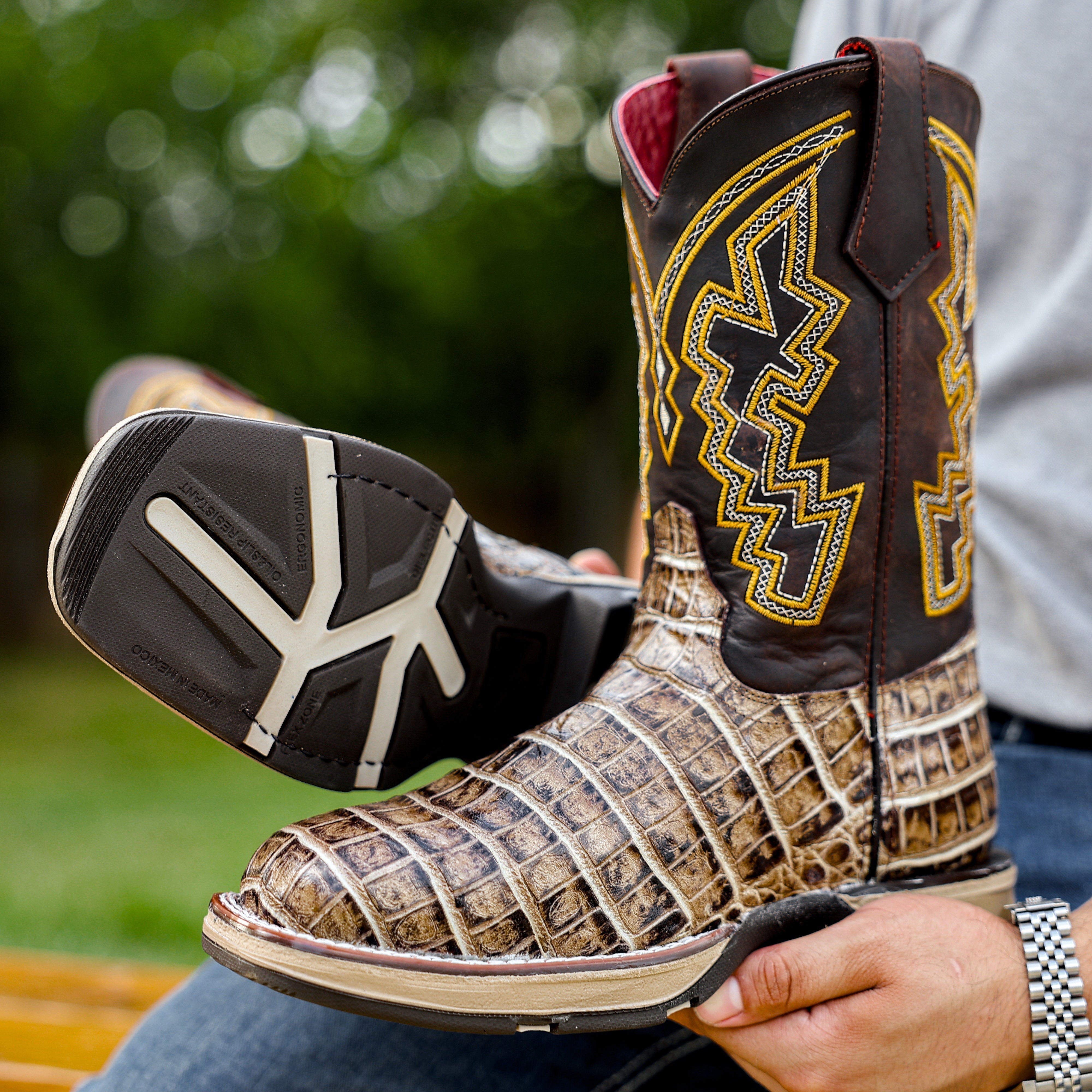 Desert Caiman Belly Leather Boots With 3D Lightweight Sole - Composite Toe