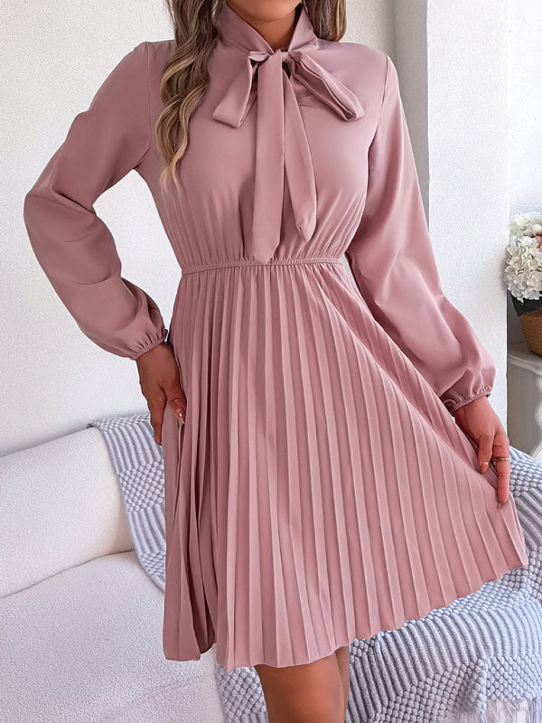 Autumn And Winter Tie Waist Long Sleeve Pleated Skirt