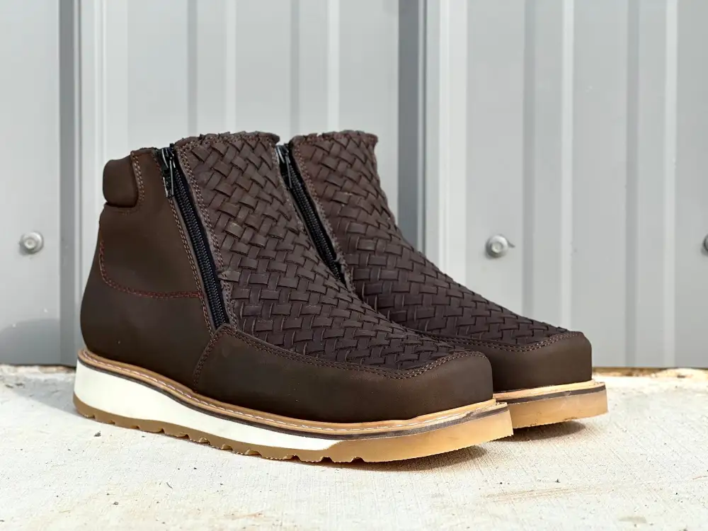 Men’s Brown Basketweave Western Cowboy Shoes