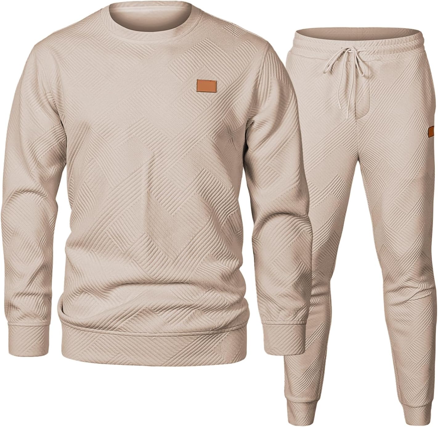 Mens 2 Piece Outfits Knit Jacquard Pullover Sweatshirt Tracksuit & Joggers Sweatpants Sweatsuit Sets with Pockets