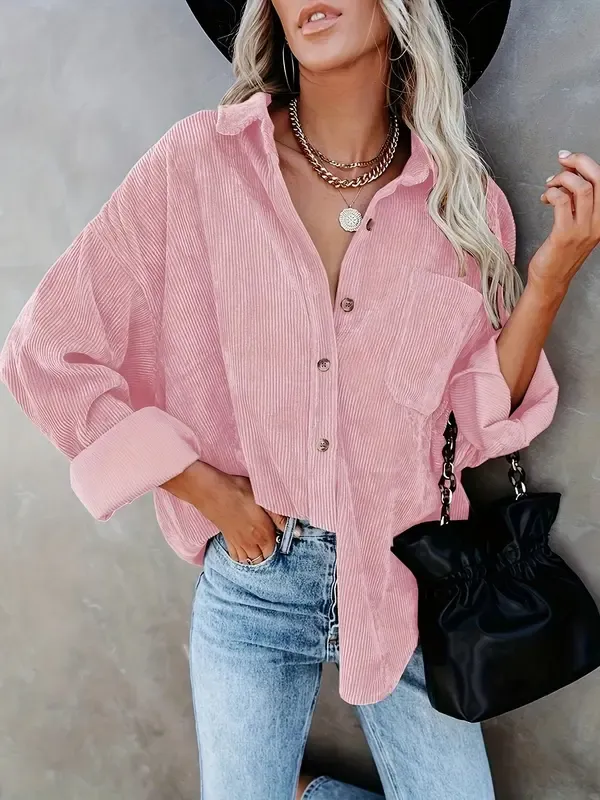 Women’s Preppy Collared Blouse – Minimalist 80s Style Button Down Shirt
