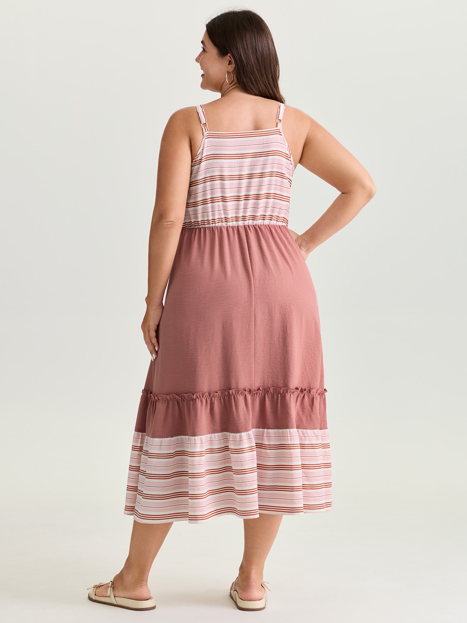 Striped Color Contrast Tiered Midi Dress